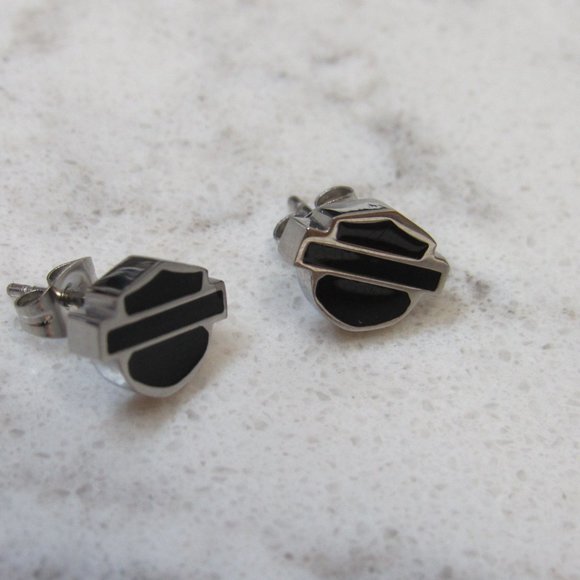 Women's Harley Davidson Black Steel Stud Earrings! - Picture 2 of 7